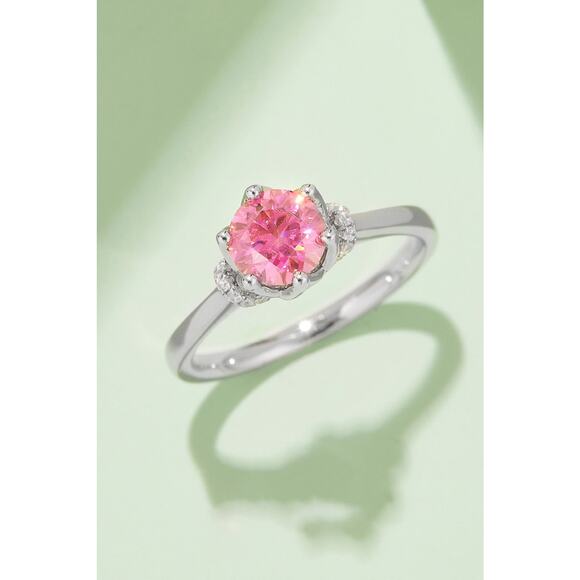 1 Carat Moissanite Contrast 925 Sterling Silver Ring In Pink Stone Color - Picture 3 of 7